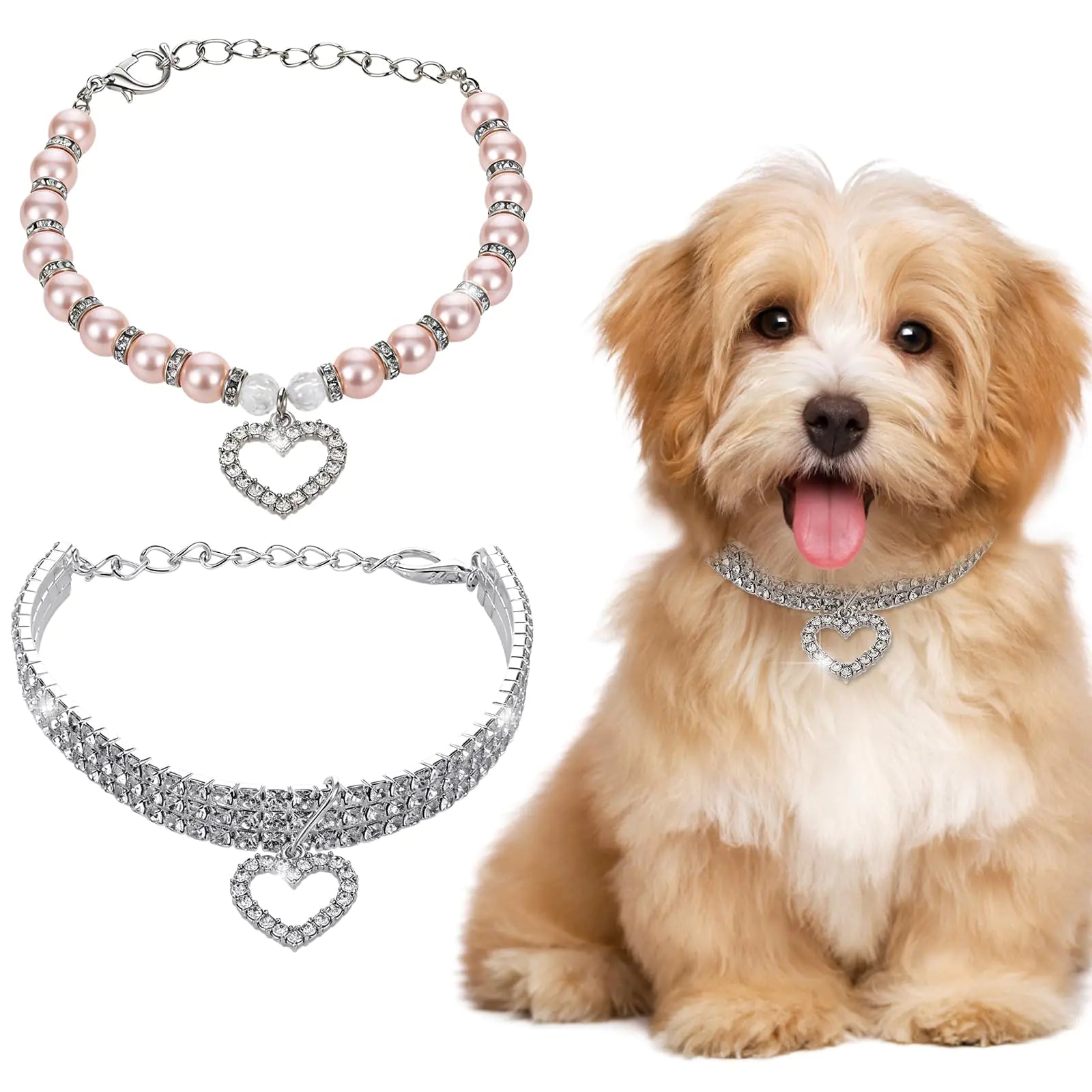 Rhinestone and Pearl Pet Collar